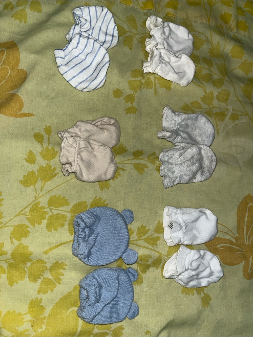 Assorted Baby Mittens - Blue, White, Gray, Beige